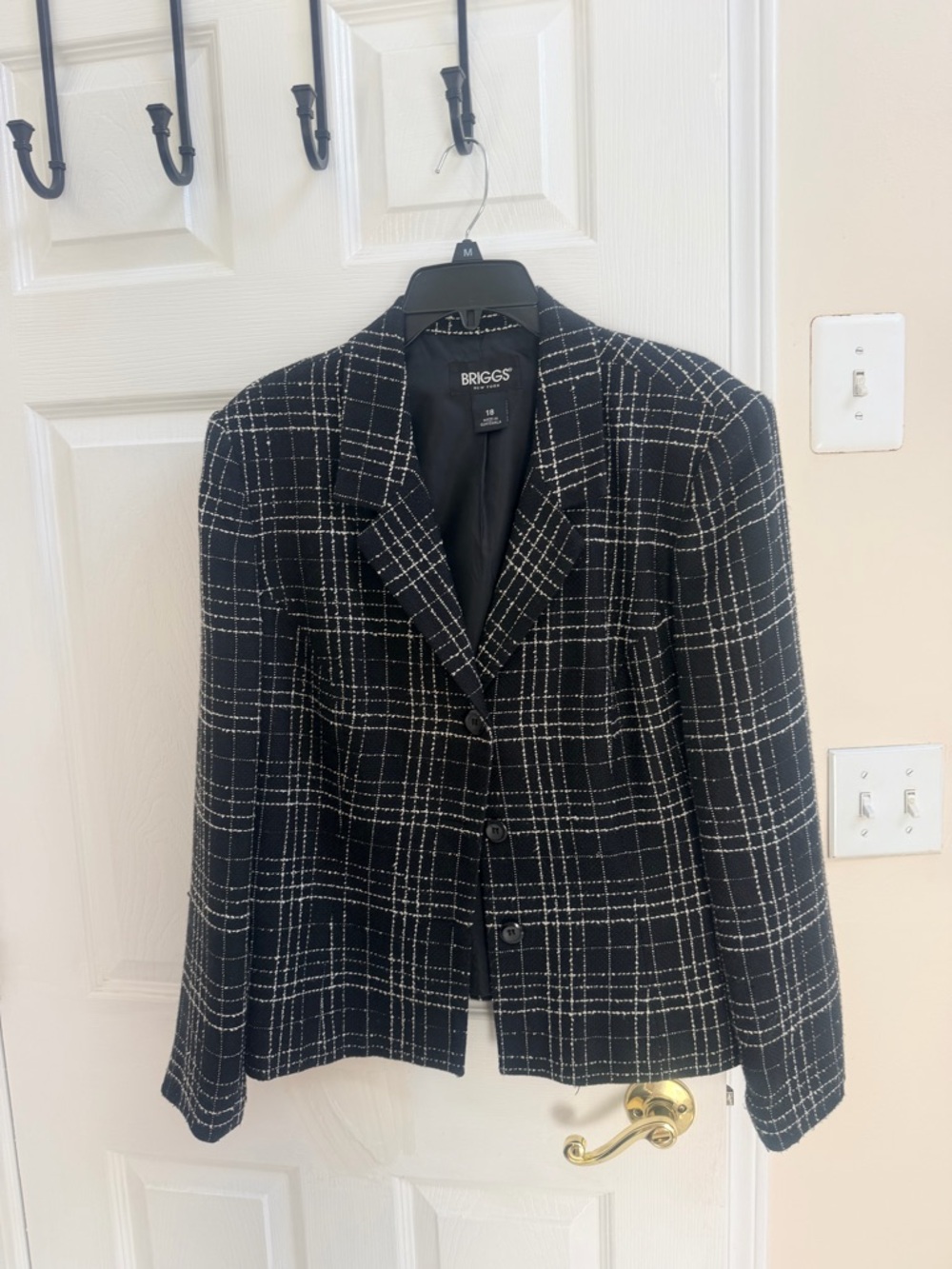 Briggs New York Size 18 Black White Plaid Windowpane Blazer Career Jacket tweed